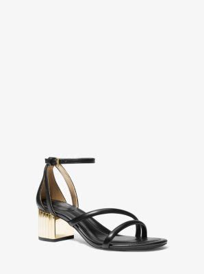 michael michael kors porter leather mid-heel sandal|michael kors black flat sandals.